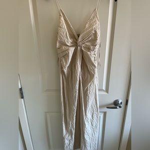 Zara Linen Midi Dress Cream Front Slit Size Small